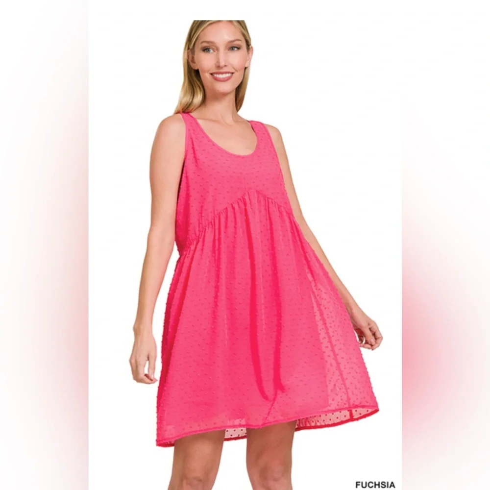 NWT Zenana Swiss Dot Babydoll Scoop-neck Dress - Picture 1 of 1